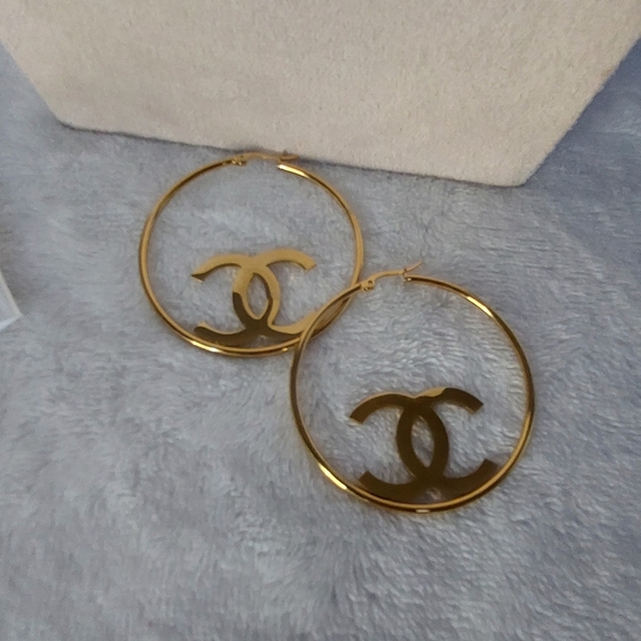 Classic Gold Stainless Steel Hoop Earrings - Picture 2 of 3